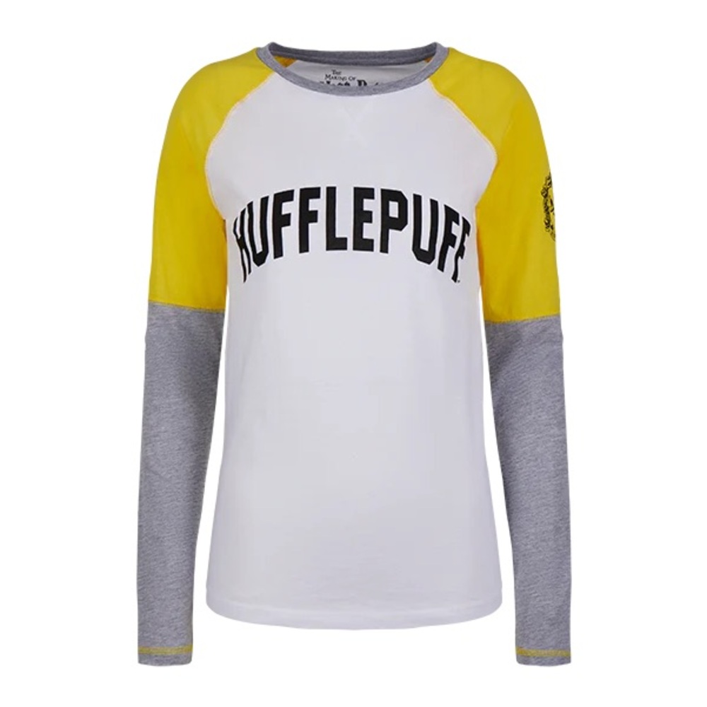 Women’s Hufflepuff Long Sleeve Shirt - Yellow, Gray, and White